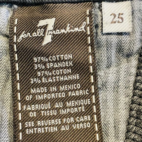 7 For All Mankind Black Denim High Raw Fringe Waist Tapered Leg Y2K Jeans 25 - Picture 6 of 13